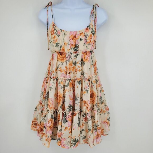 Saints + Secrets Floral Boho Feminine Babydoll Ruffle Tiered Floral Mini Dress S - Picture 2 of 8
